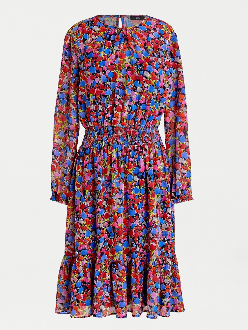 J. Crew Cinched-waist Dress- Watercolor Floral Print Chiffon Long Sleeve